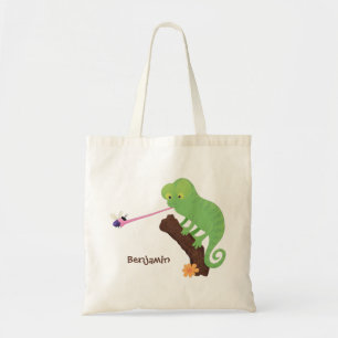 Tote Bag Caricature de lézard de caméléon vert mignon perso