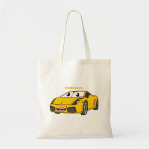 Tote Bag Caricature de voiture sport jaune joyeux