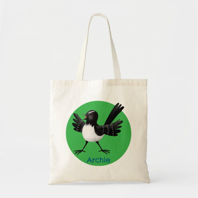Tote Bag Caricature de Willie Wagtail australienne personna (Devant)
