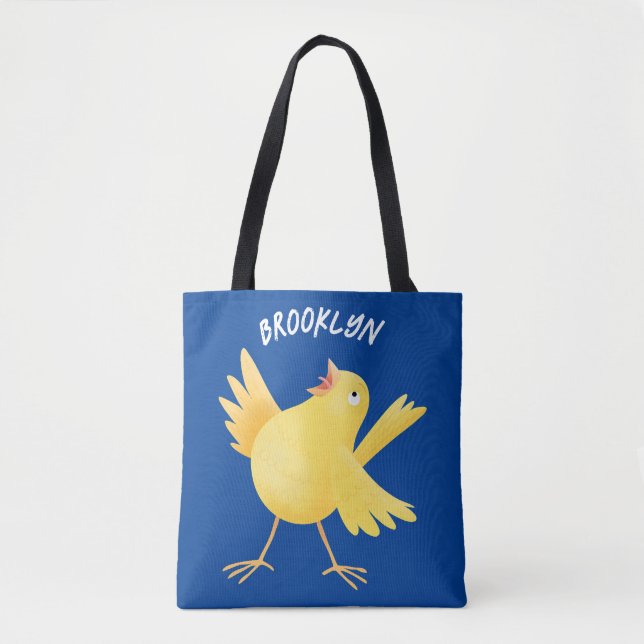 Tote Bag Caricature d'oiseau canari jaune chantant mignon (Devant)