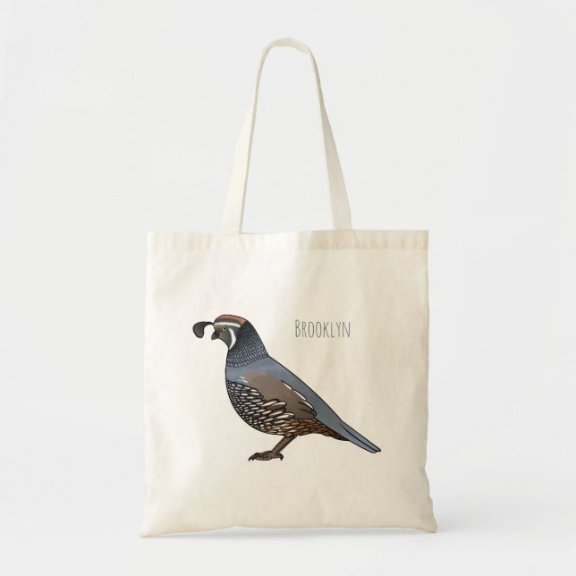 Tote Bag Caricature d'oiseau de caille de Californie (Devant)