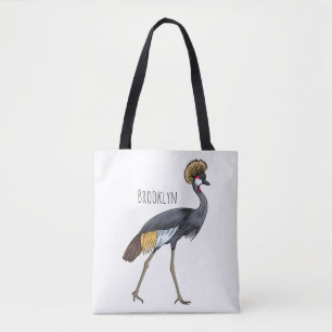 Tote Bag Caricature d'oiseau de grue couronné gris