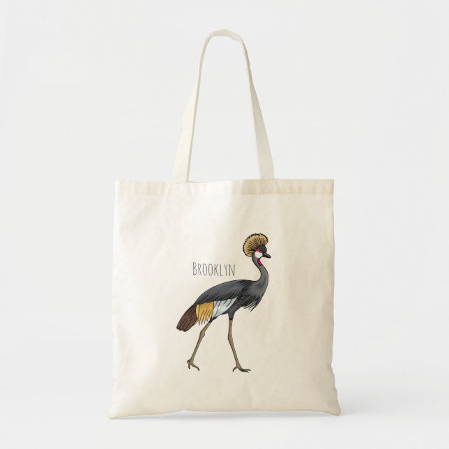 Tote Bag Caricature d'oiseau de grue couronné gris (Devant)