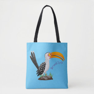 Tote Bag Caricature d'oiseau de safari de barbecue jaune am