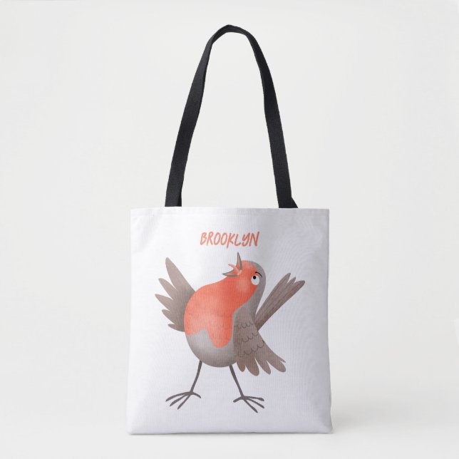 Tote Bag Caricature d'oiseau rouge chantant mignon (Devant)