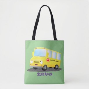 Tote Bag Caricature du bus scolaire jaune joyeux