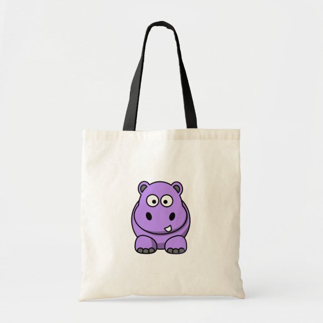 Tote Bag caricature-hippo mignon adorable violet amical (Devant)