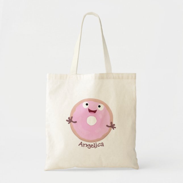 Tote Bag Caricature joli beignet rose vitré (Devant)