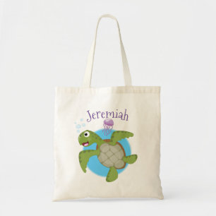 Tote Bag Caricature joyeuse de tortue de mer verte mignonne