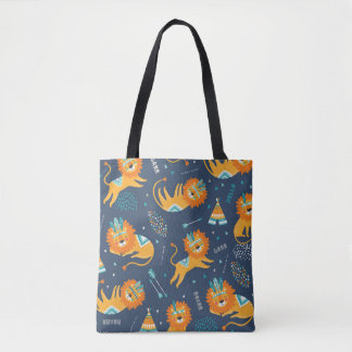 Tote Bag Caricature Lions Tribal Motif sans couture