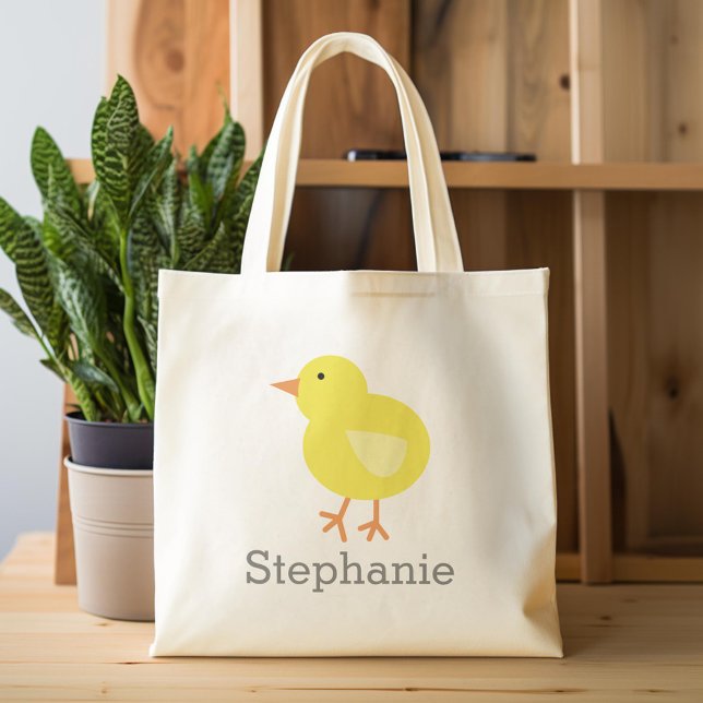 Tote Bag Caricature mignonne Chick de Pâques avec nom perso (Custom Tote Bag)