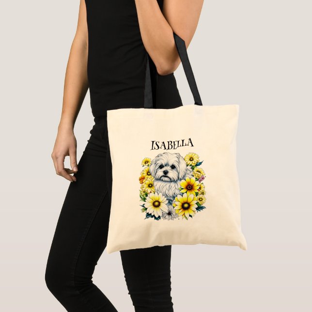 Tote Bag Caricature personnalisée sur le maltais (Devant (produit))