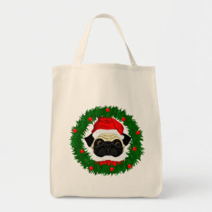 Tote Bag Carlin de Noël mignon Père Noël en couronne