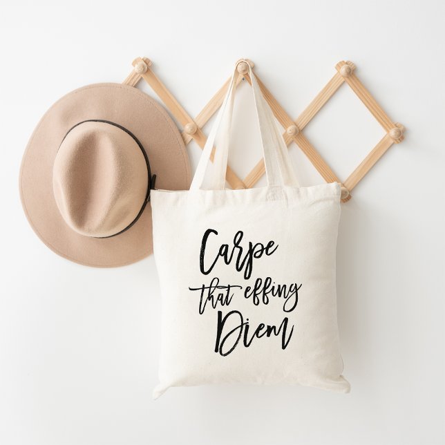 Tote Bag Carpe Que Effing Diem Brush Lettré (Créateur téléchargé)