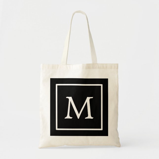 Tote Bag Carré noir et blanc Personnalisé Monogramme person (Devant)