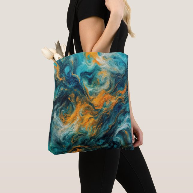 Tote Bag Carré océanique cosmique - Abstrait coloré (De près)