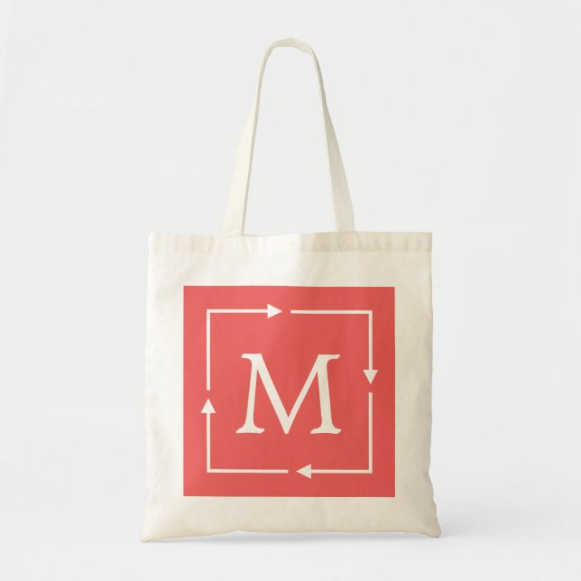 Tote Bag Carré rose et blanc Personnalisé Monogramme person (Devant)