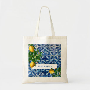 Tote Bag Carreaux bleu Bridesmaid Lemons Personnel