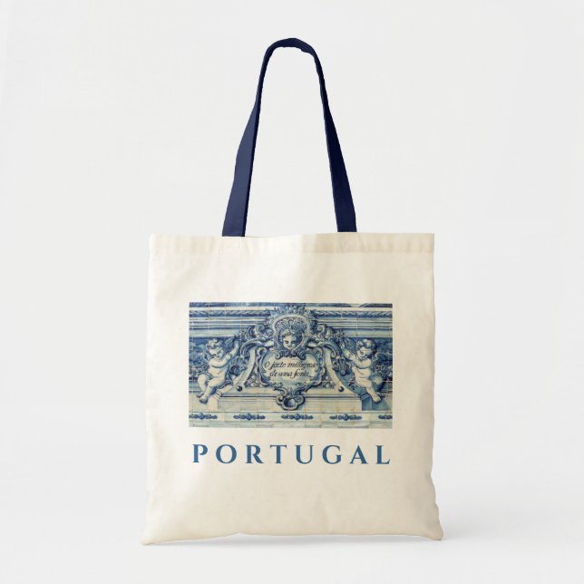 Tote Bag Carreaux portugais bleus avec anges (Devant)