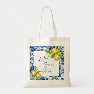 Tote Bag Carrelage bleu méditerranéen Fête des mariées citr