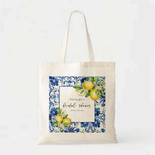 Tote Bag Carrelage bleu méditerranéen Fête des mariées citr