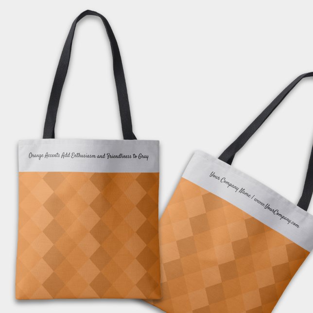 Tote Bag Carrelage Terre Motif Orange & Gris (Earthy Tile Pattern Orange & Gray Tagline Tote Bag)
