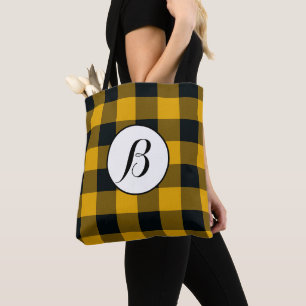 Tote Bag Carrés à carreaux jaunes et noirs Buffalo Plaid