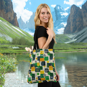 Tote Bag carrés Abstraits vert et jaune avec noir