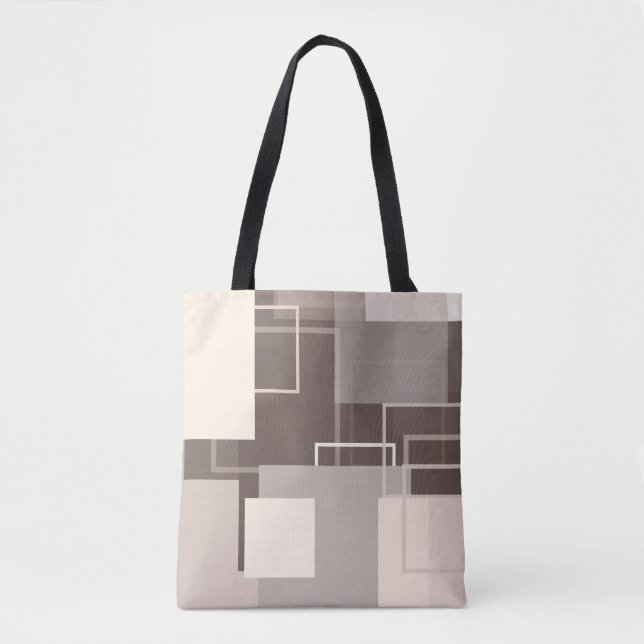Tote Bag Carrés géométriques - Chocolat et crème (Devant)