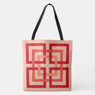 Tote Bag Carrés géométriques modernes, Coral Orange & Manda