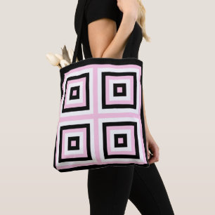 Tote Bag Carrés noirs, blancs et roses