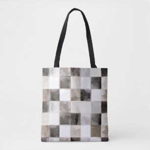 Tote Bag Carrés noirs blancs marron