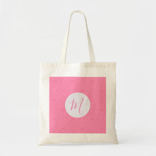 Tote Bag Carrés ondulés rose clair Initiale personnalisée