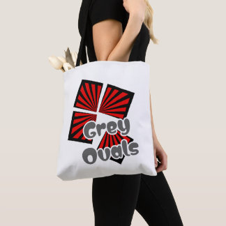 Tote Bag Carrés rouges avec poutres et ovales gris Texte