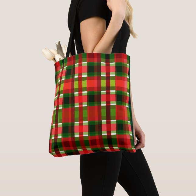 Tote Bag Carrés Vichy à motif de Noël Buffalo Plaid (De près)