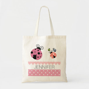 Tote Bag Cartable rose de coeur de coccinelle de point de