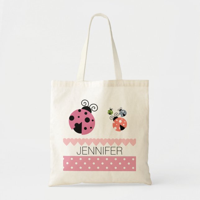 Tote Bag Cartable rose de coeur de coccinelle de point de (Devant)