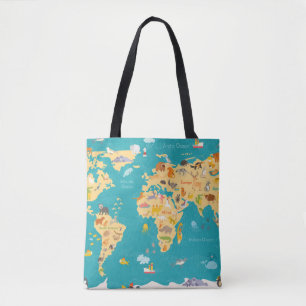 Tote Bag Carte animale du monde pour des enfants