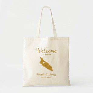 Tote Bag Carte Aruba Mariage de bienvenue, Gold