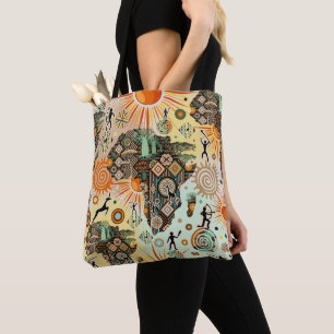 Tote Bag Carte d'Afrique Éléments Tribaux Décoratifs Motif