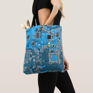 Tote Bag Carte de circuit Geek d'ordinateur bleu