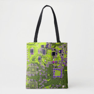 Tote Bag Carte de circuit Geek d'ordinateur Neon Jaune