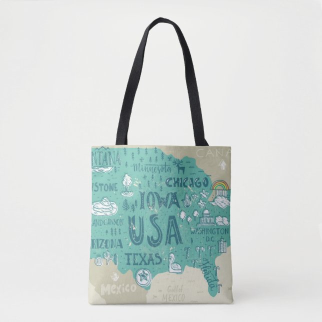 Tote Bag Carte de griffonnage des Etats-Unis (Devant)