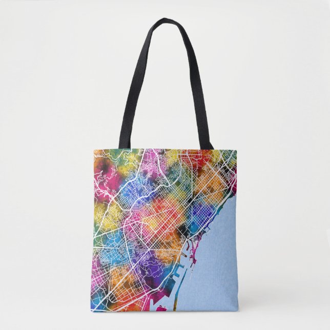 Tote Bag Carte de la ville de Barcelone (Devant)