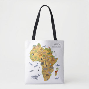 Tote Bag Carte de l'Afrique   Flora et faune