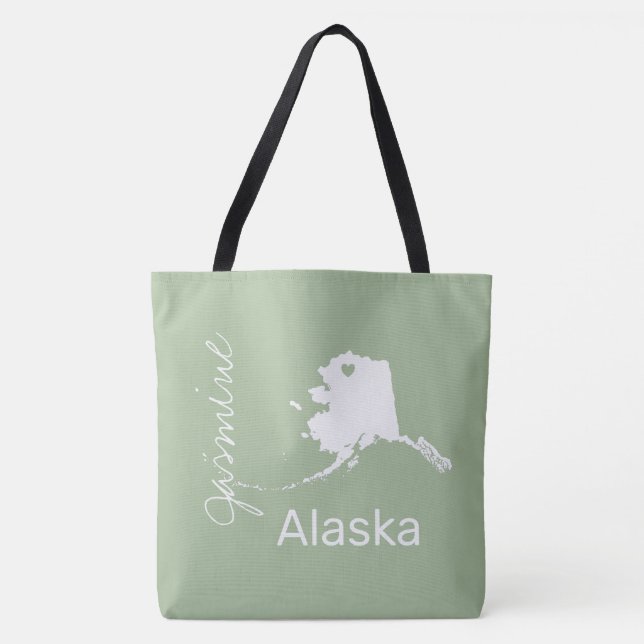 Tote Bag Carte de l'état de l'Alaska avec nom personnalisé  (Devant)