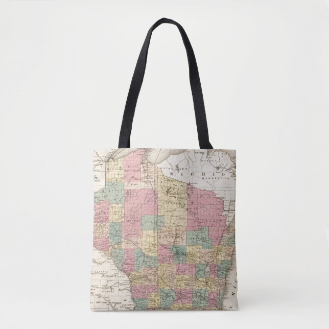 Tote Bag Carte de l'état du Wisconsin (Devant)