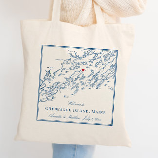 Tote Bag Carte de l'île Chebeague Mariage élégant Bienvenue