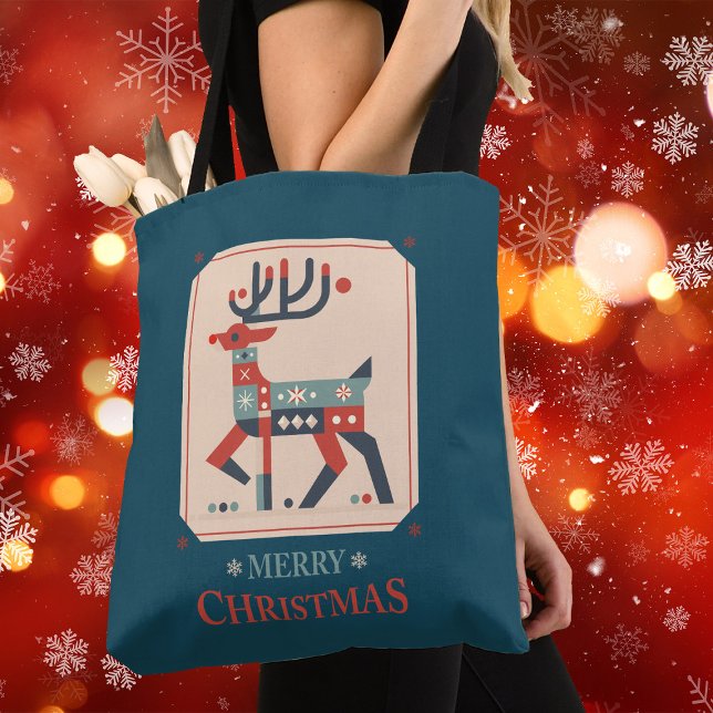 Tote Bag Carte de Noël avec design d'illustration Reindeer (Créateur téléchargé)
