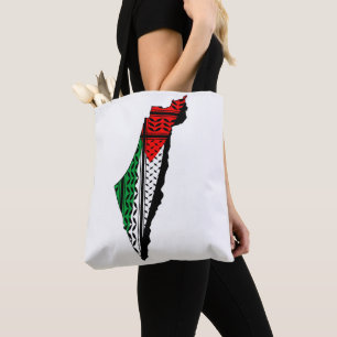Tote Bag Carte de Palestine avec drapeau et Motif Keffiyeg